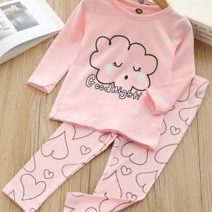 Home-minidoux set de pyjama avec imprimé de fille dessin animé…